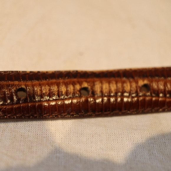 Arden Leather Lizard Embossed Calfskin Belt Brown, Silver hardware size Large